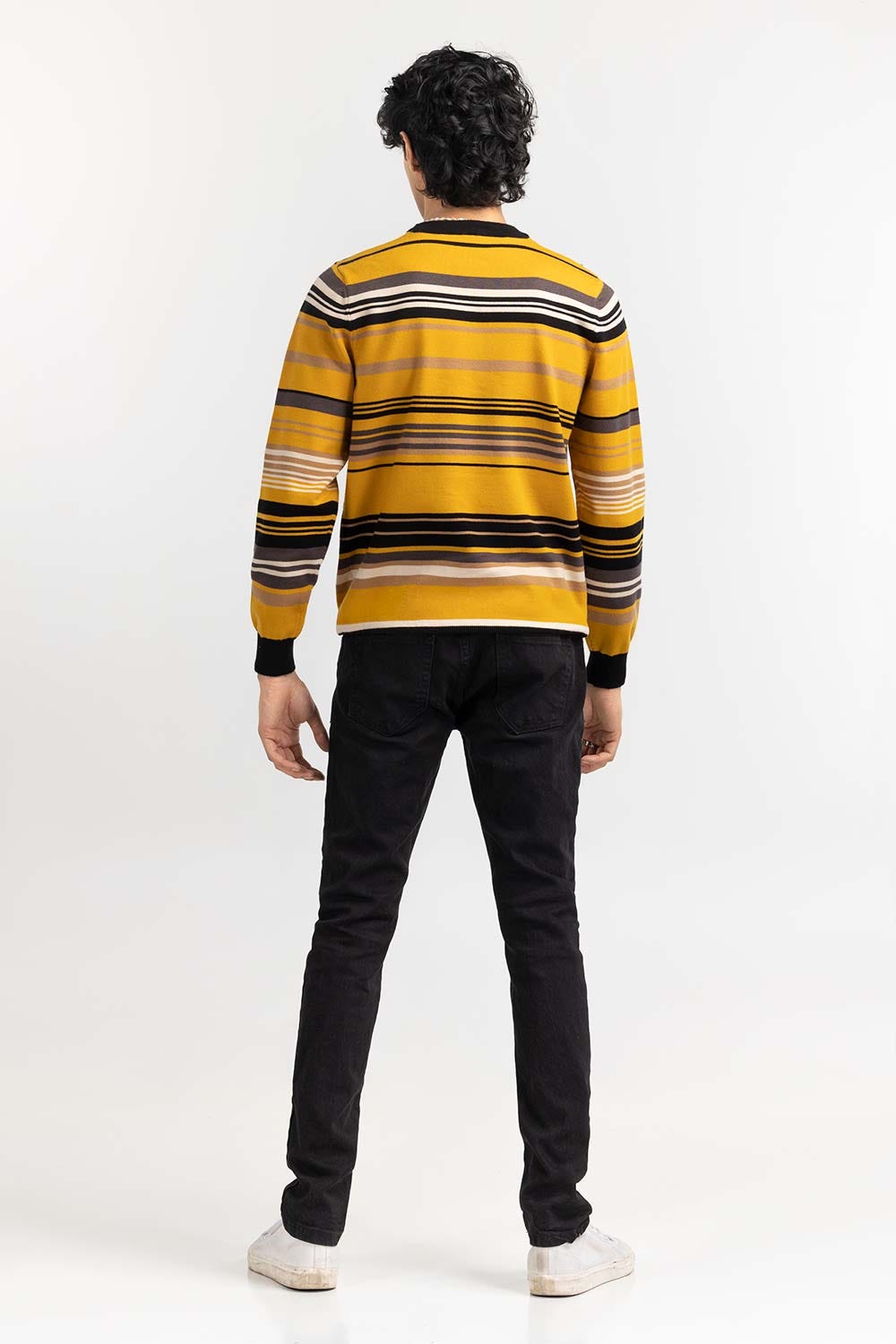 Yellow Striped Crew Neck Sweater SWT-FFSCN22-232