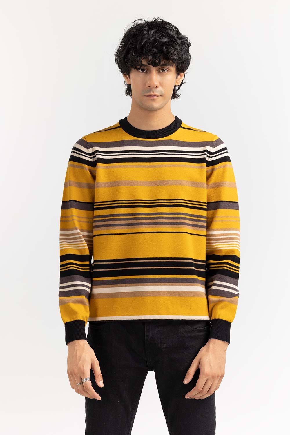 Yellow Striped Crew Neck Sweater SWT-FFSCN22-232