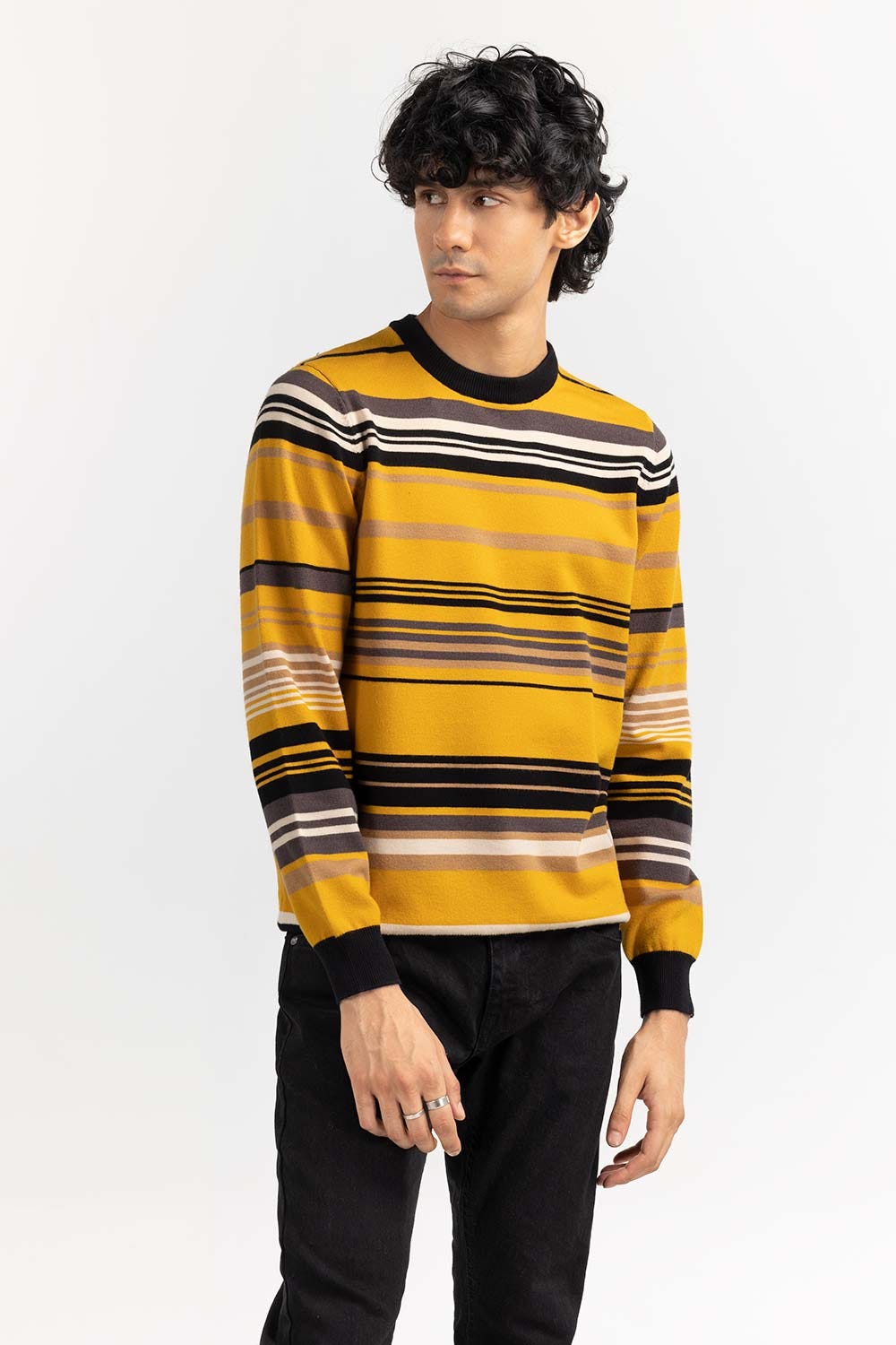 Yellow Striped Crew Neck Sweater SWT-FFSCN22-232