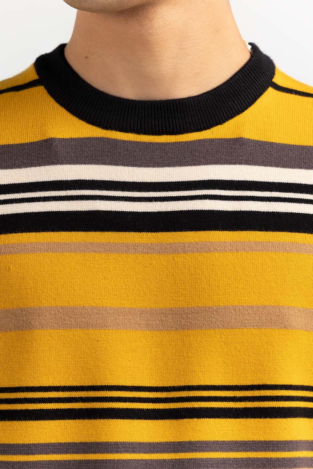 Yellow Striped Crew Neck Sweater SWT-FFSCN22-232