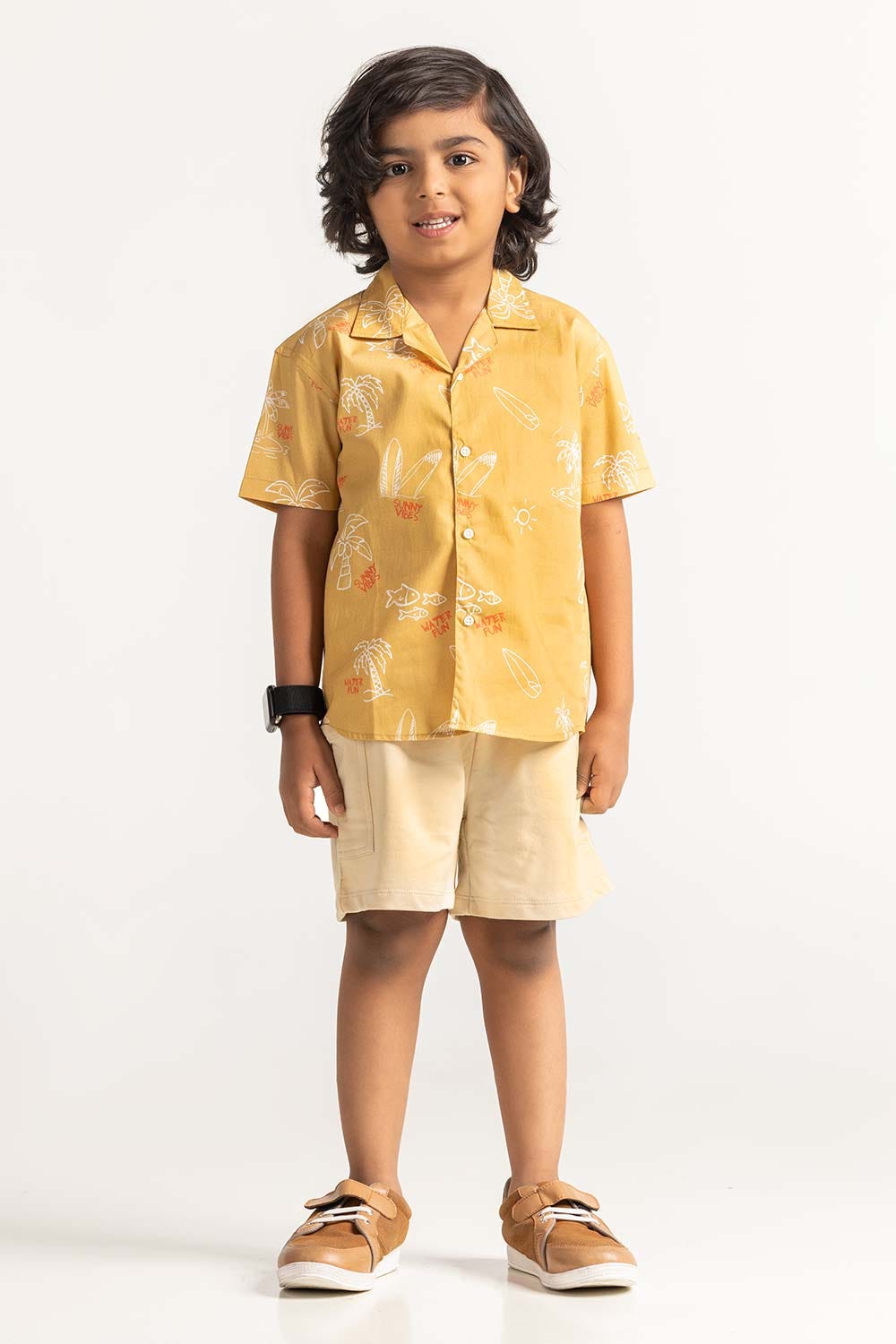 Yellow Toddler Boy Printed Casual Shirt TB-CS-SS23-009